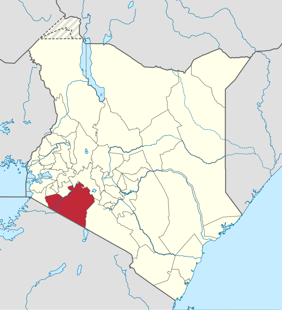Map of Kenya showing Narok County in red. Maasai Mara Rotary Club operates in this jurisdiction 