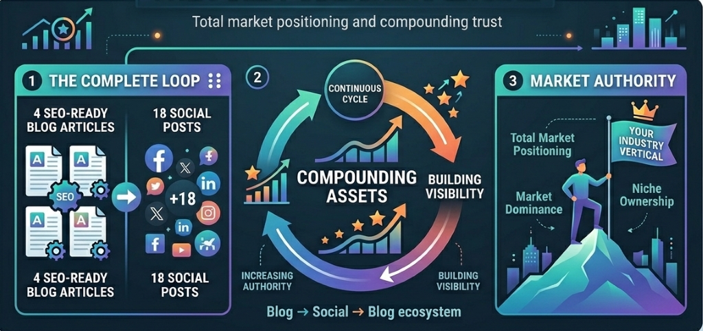The Full Brand Publishing Engine: Total market positioning and compounding trust.