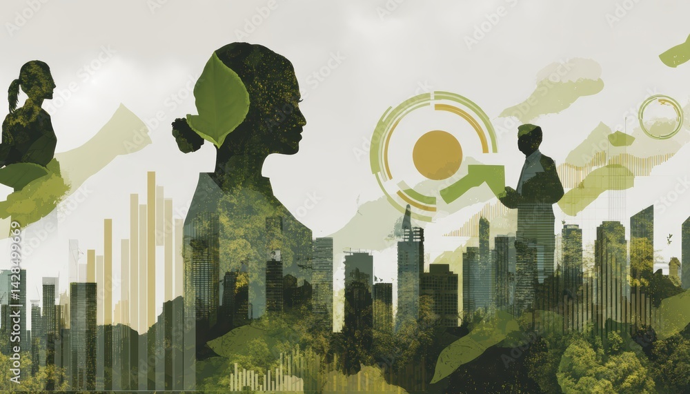 Visualizing esg culture strategies in business urban environment infographic high fidelity green concept