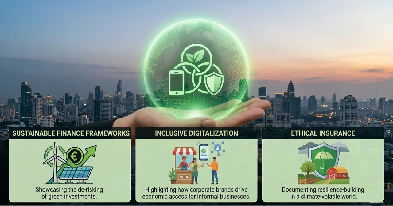 Strategic Pillars of ESG Ecosystem Magazine.
Sustainable Finance Frameworks, Inclusive Digitalization, and Ethical Insurance