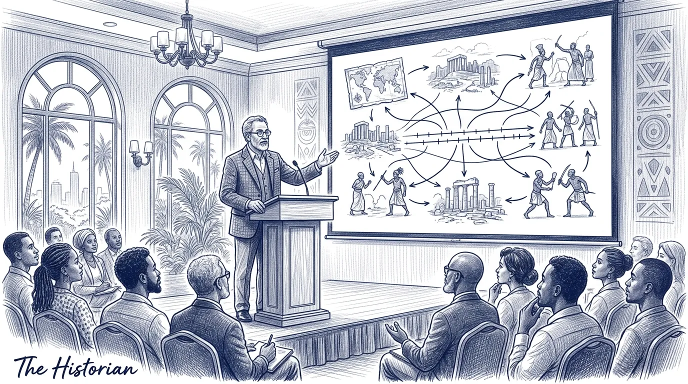 The Historian author archetype resolves historical blindness by contextualizing present decisions within longer patterns. Ideal for brands needing perspective and wisdom.