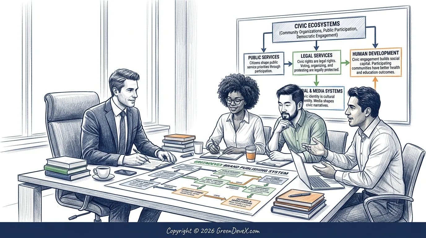 Civic Ecosystems cluster covers community organizations, public participation, and democratic engagement. Maps to Trust & Policy Engine. The Community Builder, Diplomat, and Storyteller archetypes.